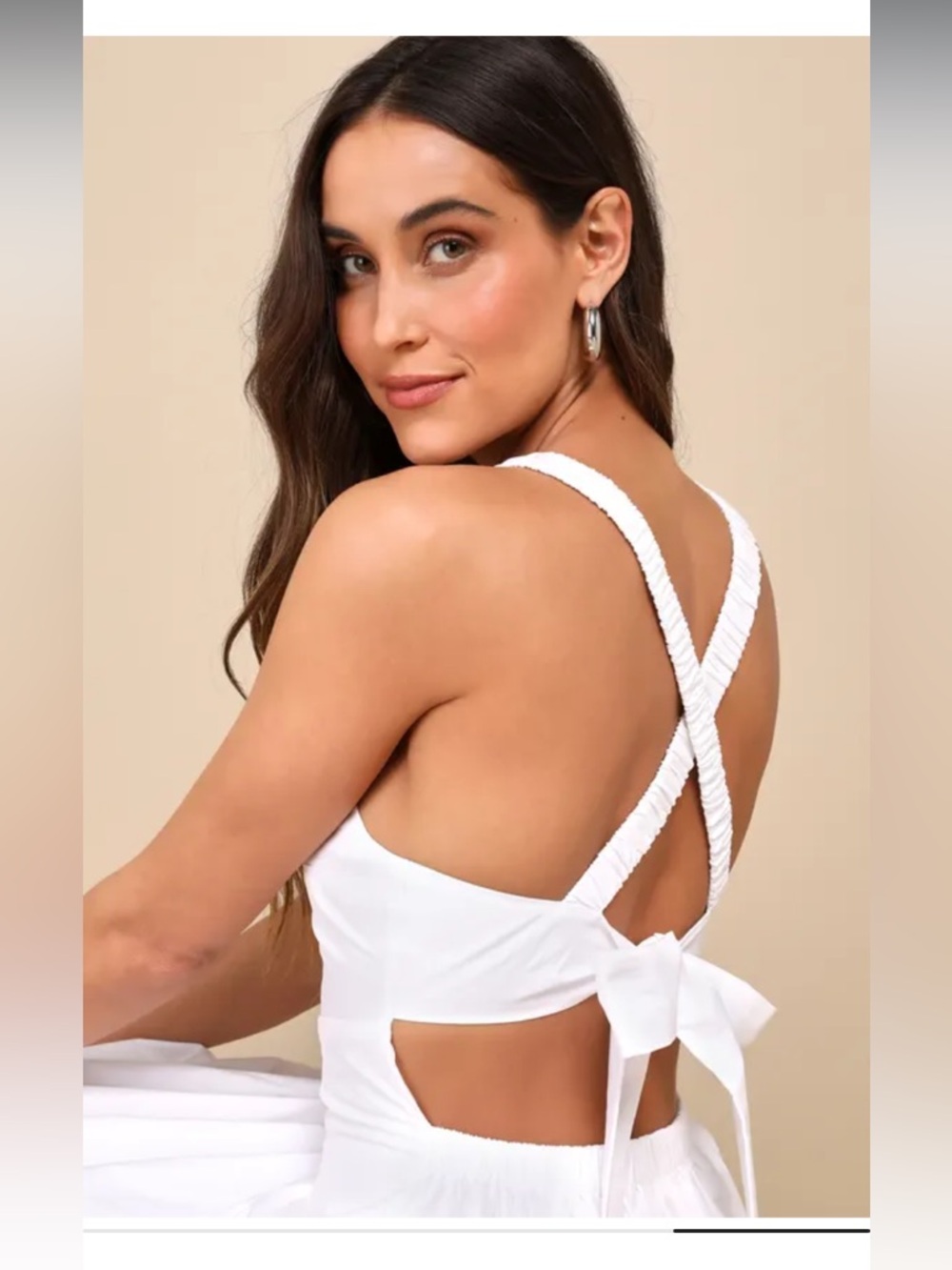 💯 COTTON shell Strolling Sicily White Pleated Backless Midi Dress With Pockets.